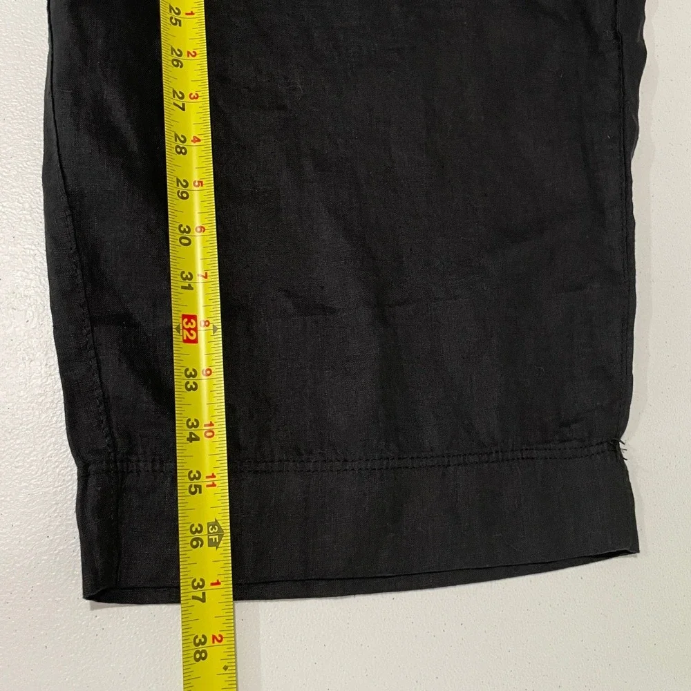 H&M Black‎ 100% Linen Wide Leg Crop Pants Size 4XL Pull On Lagenlook Minimalist